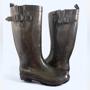 Black iridescent sparkle rain boots